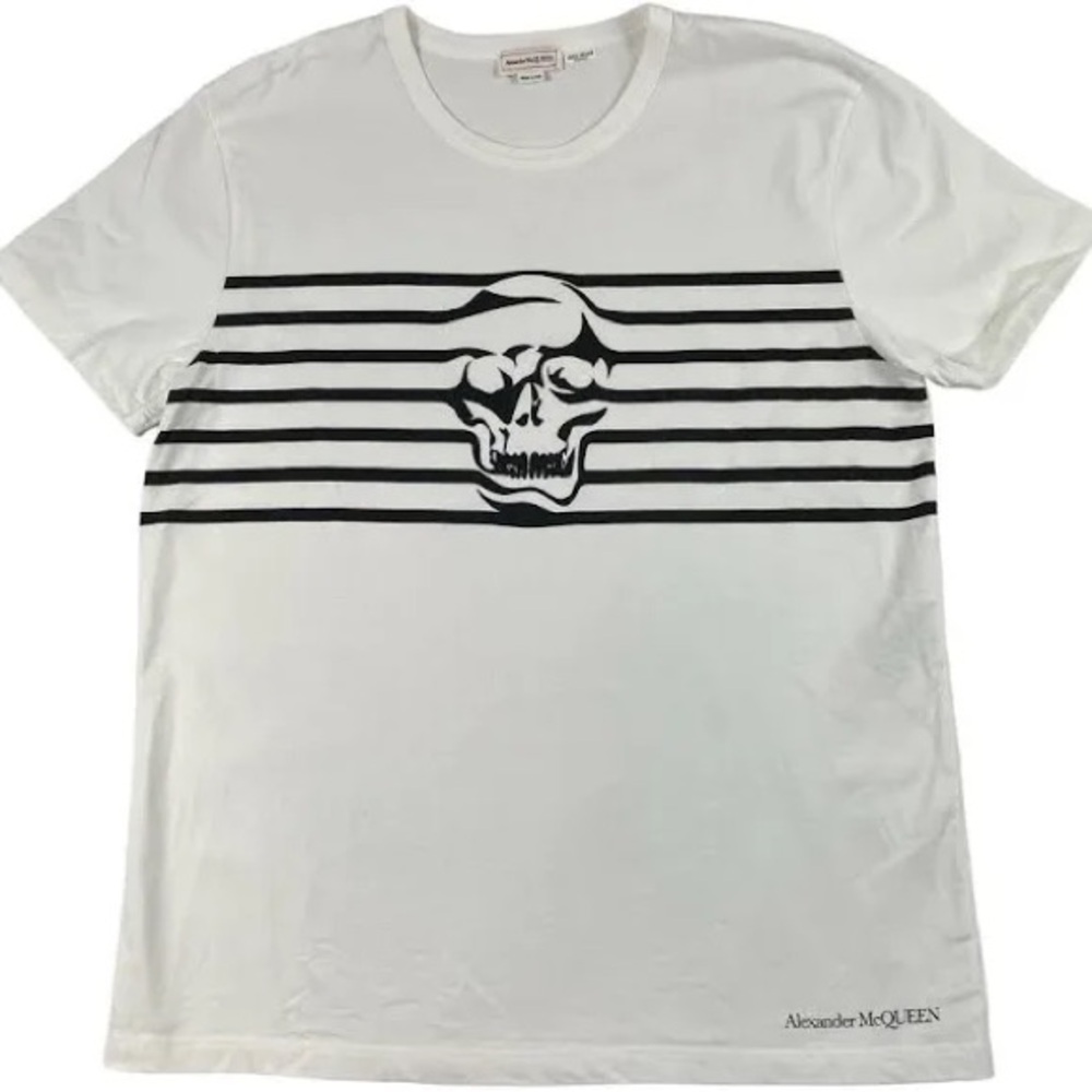 Alexander Mcqueen White Black Skull Graphic Thick Cotton Mens T Shirt